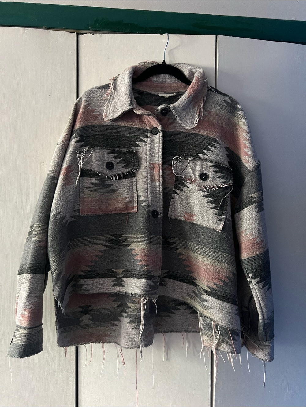 LA MIEL Gray & Pink Aztec Utility Shacket